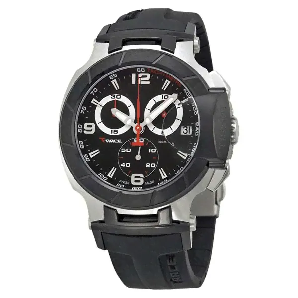 discount price racing chronograph quartz sport black rubber strap deployment clasp classic bracelet men watch wristwatches watches, Slivery;brown-0