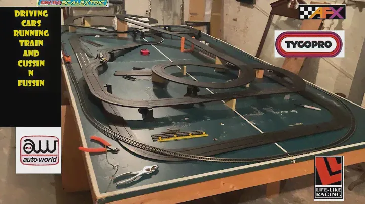 Driving Slot Cars and Train  and Cussin n Fussin  (AFX Tyco Atlas Layout)