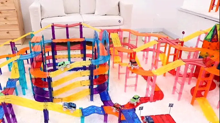 PicassoTiles PicassoToys Race Car Track Building Block Educational Toy Magnetic Tiles DIY Learning